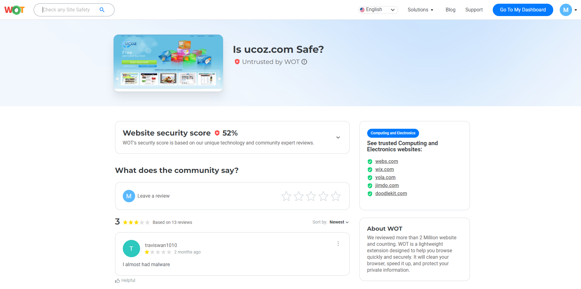 Website safety scorecard