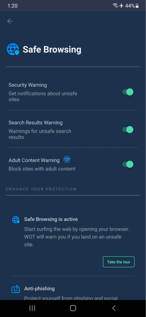 Safe browsing - Mobile